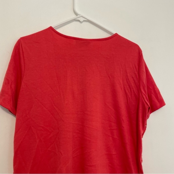 ALFRED DUNNER Coral Red Crochet Lace Overlay 1/4 Zip Zipper Short Sleeve Blouse - Picture 12 of 15